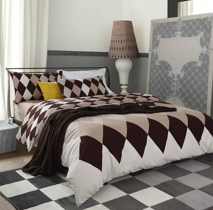 Single/double/king/super King Size Rhombus Pattern Microfiber Paris Bed Sheets With Duvet Cover Bedding Set