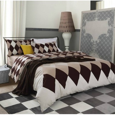 Single/double/king/super King Size Rhombus Pattern Microfiber Paris Bed Sheets With Duvet Cover Bedding Set